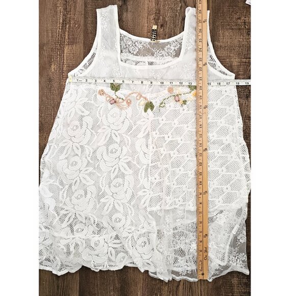 Marilu Lace Floral Embroidered Beaded Sleeveless Blouse Tank Top S White - Picture 3 of 8